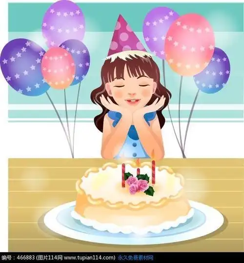 生日许愿小女孩简笔画