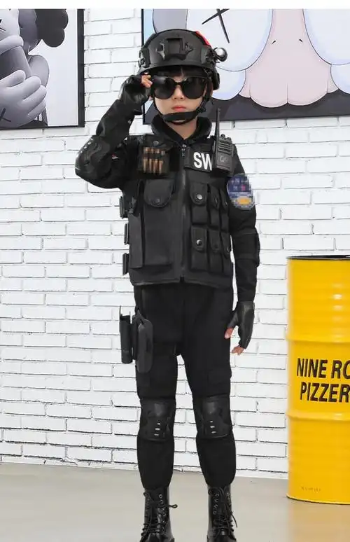 儿童警1服特警1服全套服装万圣节警官服警察服表演服男童特种兵套装