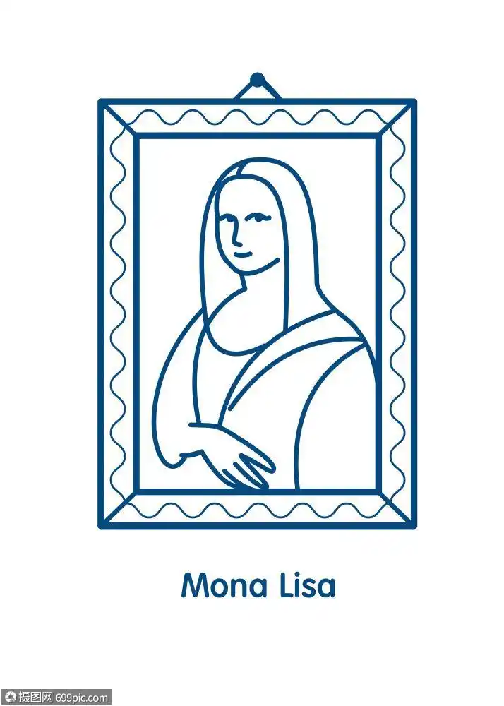 画蒙娜丽莎线矢量标志图标达芬奇的著名绘画画廊象征