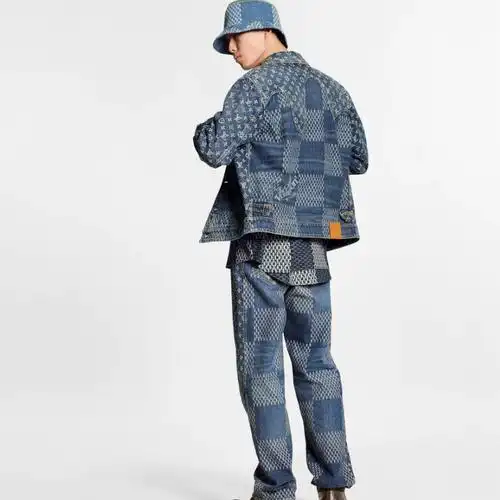 路易威登 男士夹克giant damier waves monogram 牛仔外套蓝色【正品