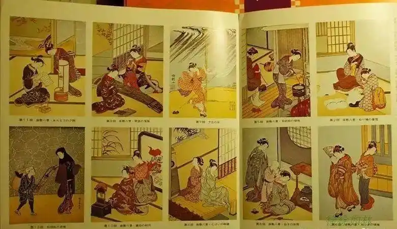 这时期的浮世绘,出现了铃木春信的《座敷八景》.