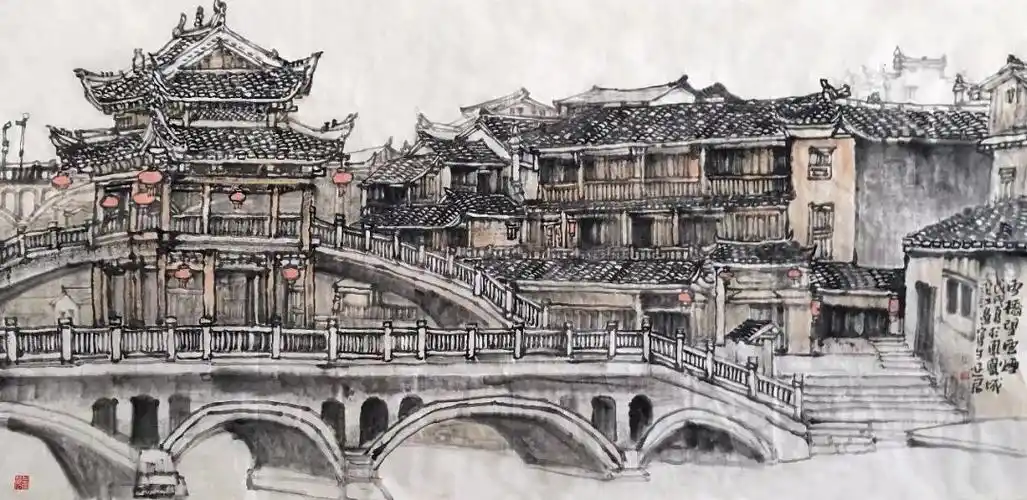 凤凰——水墨写生二▼凤凰——线描写生一▼酷爱写生,并以写生的方式