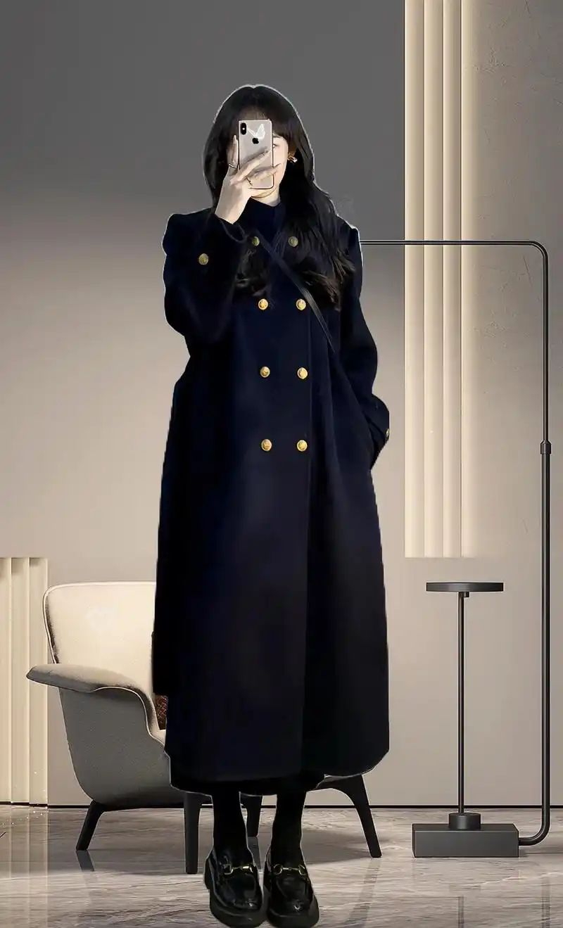 赫本风黑色立领毛呢大衣,太nice啦!