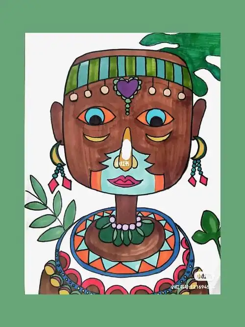 神秘的马赛族非洲部落儿童画