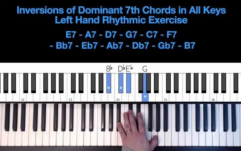 【爵士钢琴基础练习】12个属七和弦转位练习-左手 节奏练习