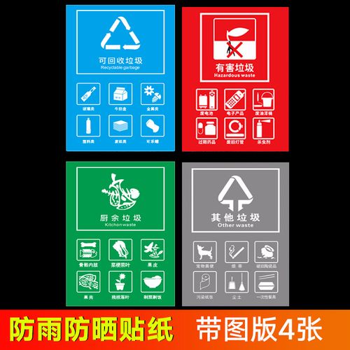 桶分类贴纸有害易腐厨余干湿干垃圾箱宣传贴标签危险废物废电池标志贴
