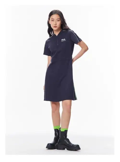 fila斐乐女装运动连衣裙官方女子连衣裙 2021秋季新款时尚休闲小立领