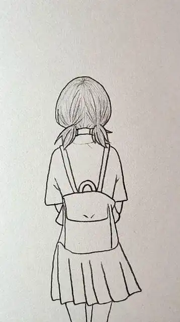 背着书包的女孩的背影