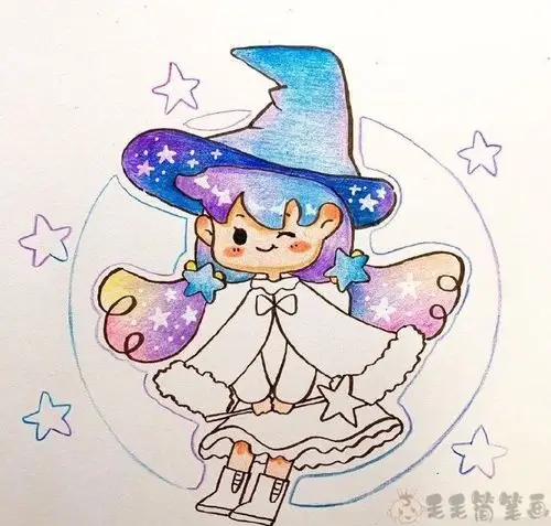q版魔女人物彩色简笔画教程