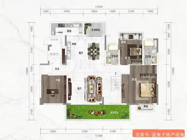 200平米诗意的空中复式大户型
