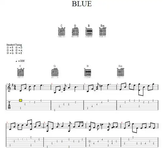 能给我一张bigbang blue完整版的扫弦吉他谱么?