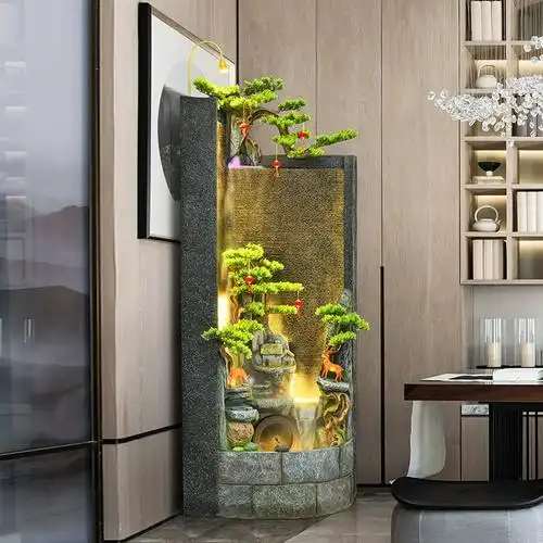 假山流水喷泉客厅落地摆件风水转角装饰大堂别墅办公室水景新中式