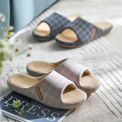 远港吸汗亚麻拖鞋女春夏天室内防滑居家用防臭木地板棉麻布男四季