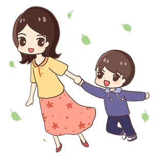 母亲带着儿子散步