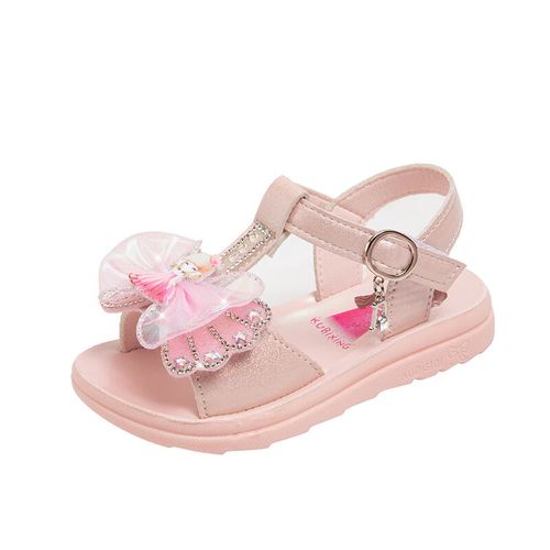 radinka2024夏新款露趾凉鞋女童卡通图案水钻沙滩凉鞋轻便花朵平底鞋x