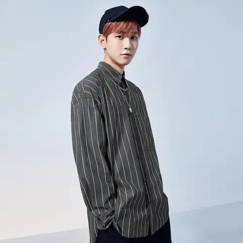 太平鸟男装新款条纹衬衫翻领长袖韩版潮流斯文衬衫