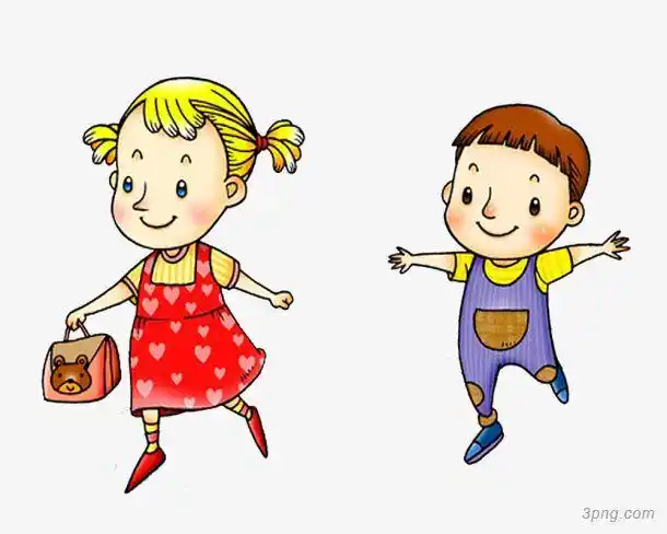 卡通手绘素描走路的男孩女孩