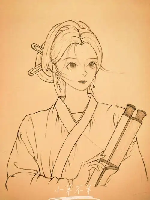 青姝国风汉服简笔画绘画教程62附过程