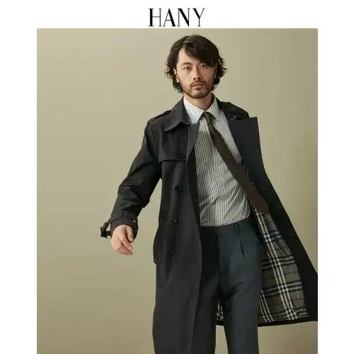 hany战壕风衣男商务休闲英伦风切尔西黑色男士外套西装大衣高级感