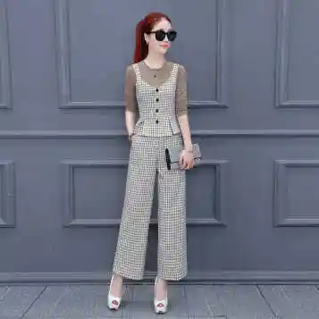 格子阔腿裤三件套 - 商品搜索 - 京东