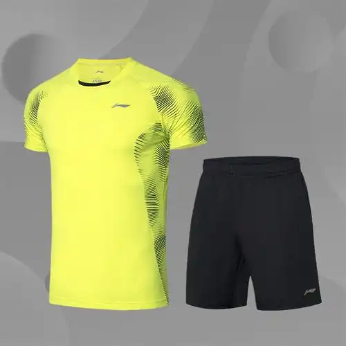 中国李宁新品运动训练系列男子速干凉爽比赛t恤短裤套装aatq111