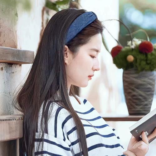 去有风的地方许红豆刘亦菲同款牛仔蓝发箍女增高颅顶宽边头箍头饰