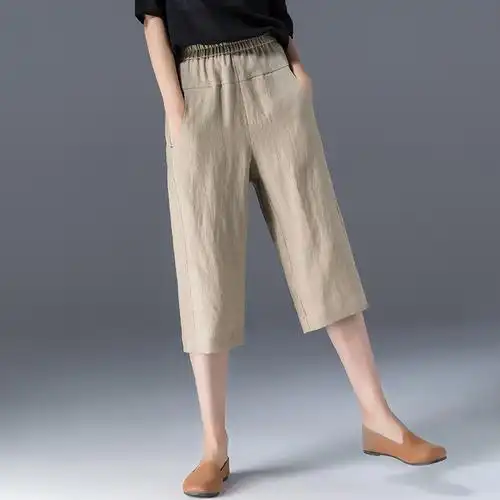 七分裤女夏薄款六分阔腿裤夏季亚麻女裤棉麻裤子麻料休闲裤7分裤