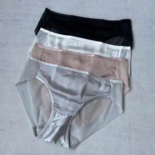 女士网纱拼接高腰舒适养肤真丝内裤三角裤夏-阿里巴巴