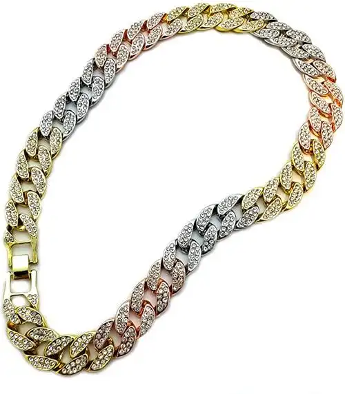 blingfactory嘻哈奢华全项链多色lab钻石15mm4572cm古巴链项链