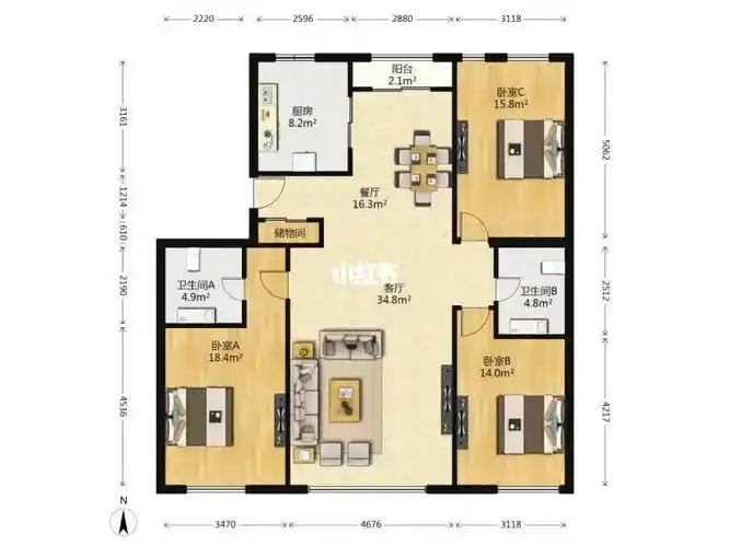 北京印象 南北大三居 一梯一户  金地物业眼镜户型 小区中心位置