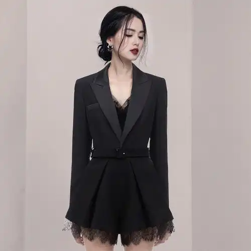 2021秋季新欧美女装复古修身职业套装女黑色小西装裤裙两件套8954