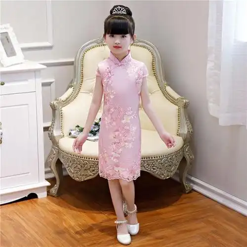 儿童旗袍春夏新款公主连衣裙古筝演出礼服中国风小孩改良女童旗袍