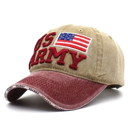 us army字母刺绣帽子 水洗拼接棒球帽 美国国旗鸭舌帽 男女弯檐帽