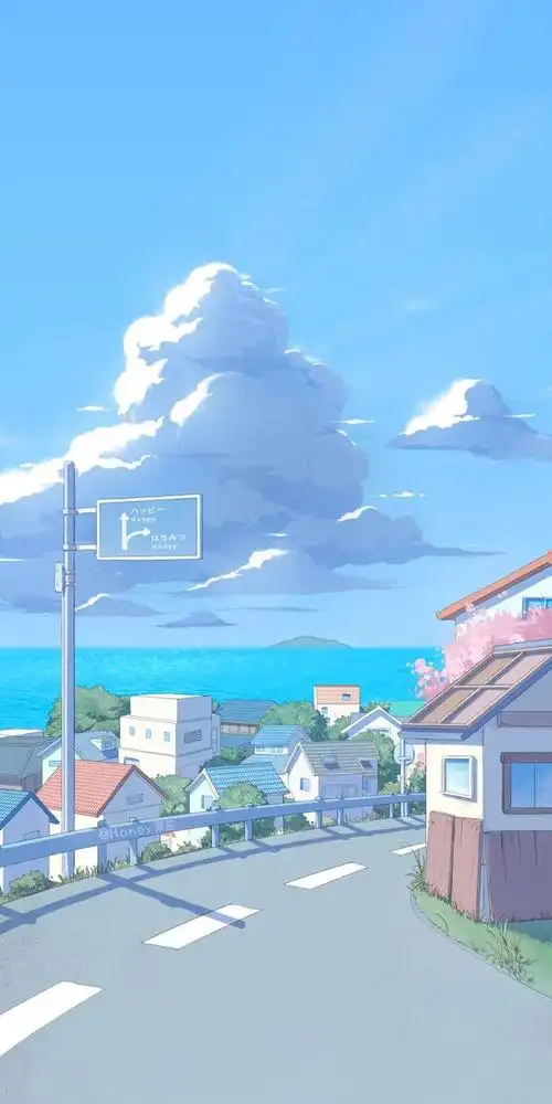 日系插画壁纸,唯美宁静的海边小镇