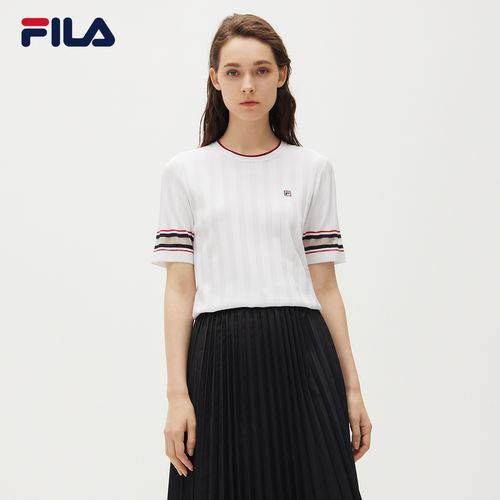 fila斐乐女士短袖t恤2021年秋季新款时尚条纹运动休闲上衣短袖t恤