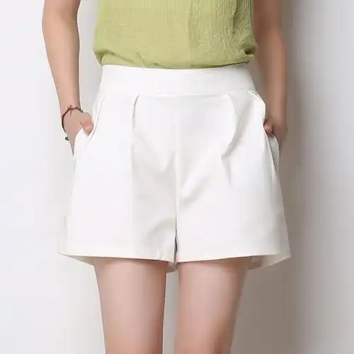 纯棉短裤女阔腿裤韩版大码女装松紧腰头休闲裤白色裤子女五分裤潮