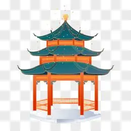 手绘矢量国潮风古风亭子素材