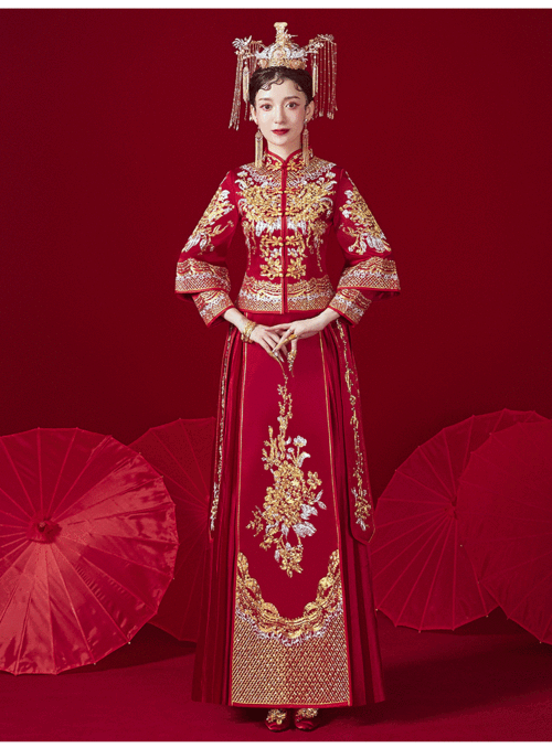 秀禾服新娘2019新款中式秀禾结婚男女套装禾服情侣款盘金绣秀和服