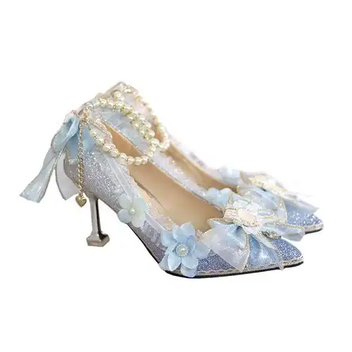 高跟鞋lolita高跟鞋子一夜物语洛丽塔闪亮尖头花嫁lolita洛丽塔鞋类