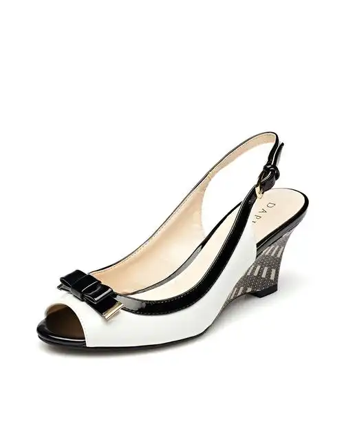 达芙妮坡跟蝴蝶结漆皮鱼嘴女白色女凉鞋