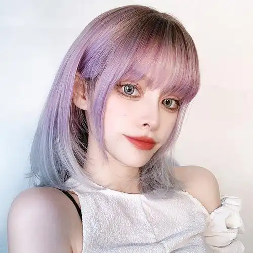 假发短发发型紫色渐变rose同款发齐肩整顶假发