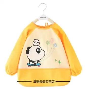 儿童防水罩衣小猪佩奇卡通宝宝饭衣婴幼儿反穿围兜长袖围裙男 滑板熊