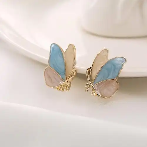 天泰尚品夏季新款s925银针冷淡自然个性时尚蝴蝶耳钉耳夹饰品a323