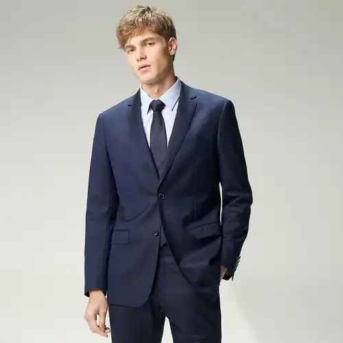 依文新款男西服套装上装修身蓝羊毛西装外套男纯色职业装ea570342参数
