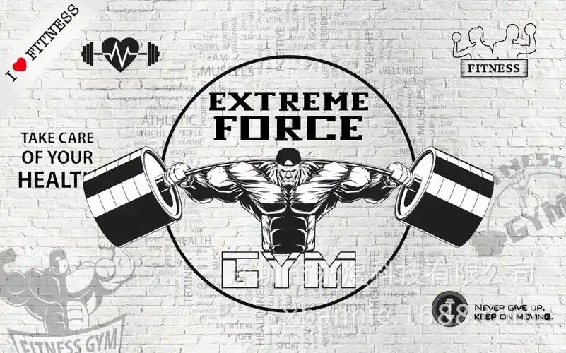 砖墙复古运动健身会所形象墙背景墙壁纸 3d复古健身会所主题壁画