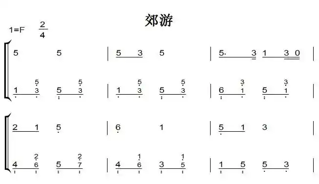 郊游钢琴简谱小学幼儿简单版带试听赠五线谱指法下载