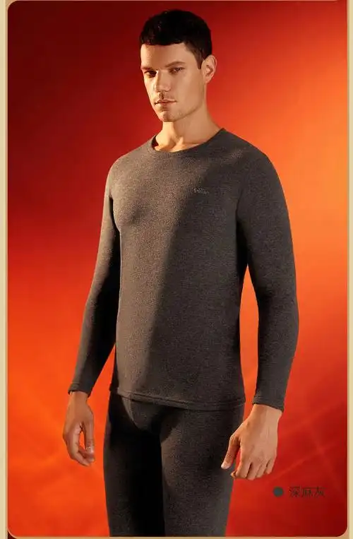 金利来男士保暖内衣男加绒加厚山羊绒热中老年爸爸秋衣秋裤套装男圆领