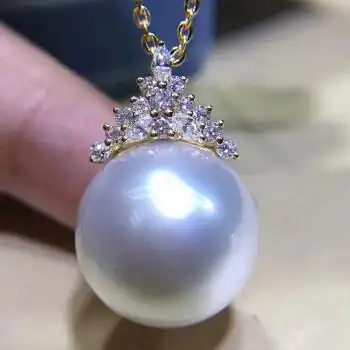 pearlboat 澳白珍珠吊坠 海水珍珠项链18k金镶钻轻奢锁骨链送女友送