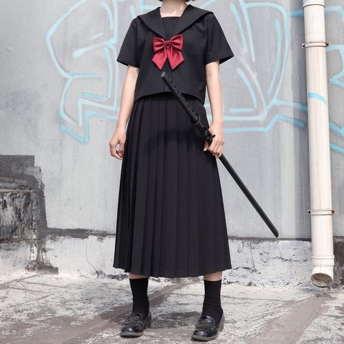 原创不良jk制服裙水手服优等生中长裙基础款纯色日系高腰百褶裙