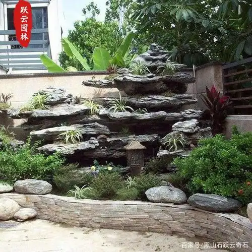 英石庭院景观造景设计石 英石假山流水制作效果图 英石假山基地